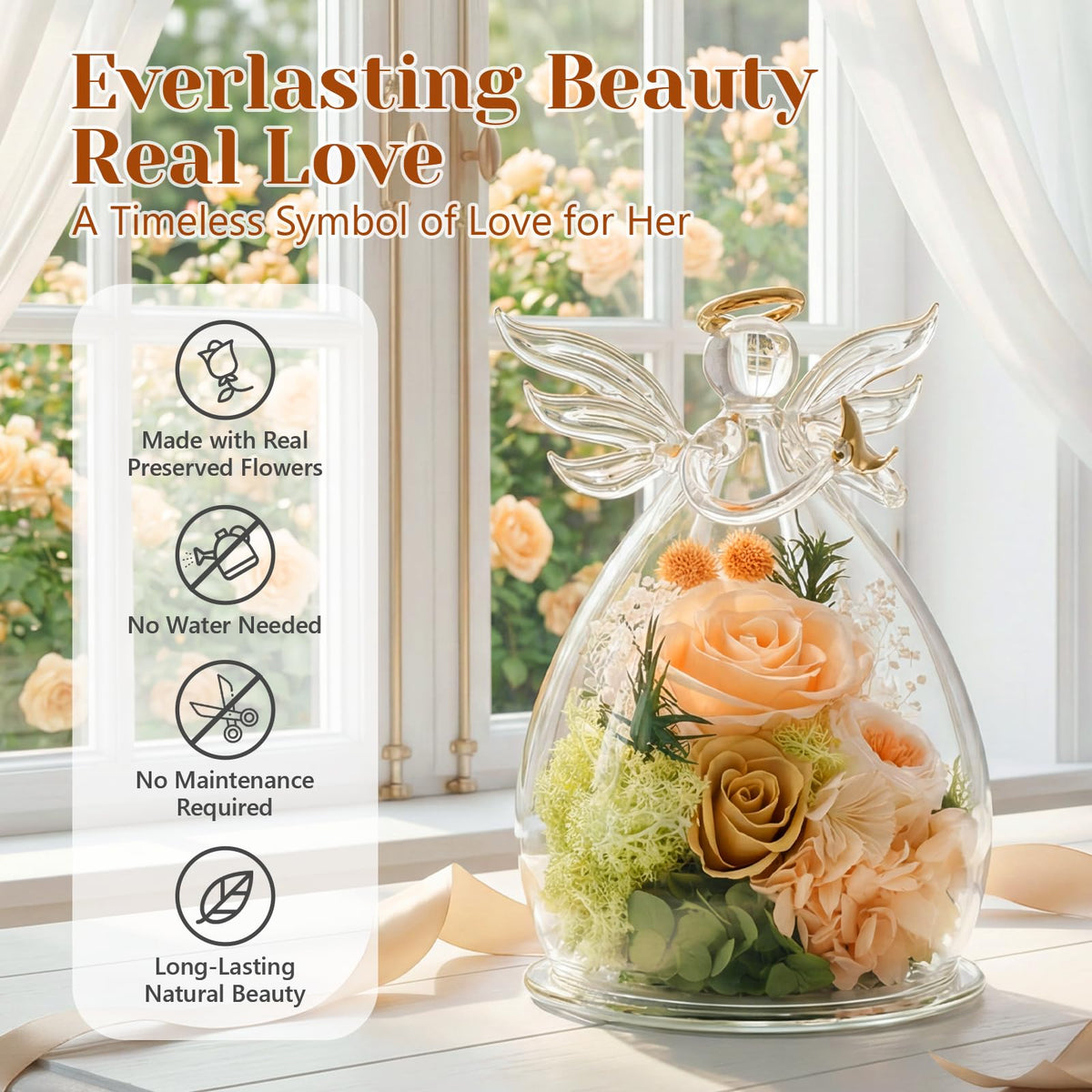 FUHITIM preserved-rose-champagne close-up—vibrant color that stays year after year