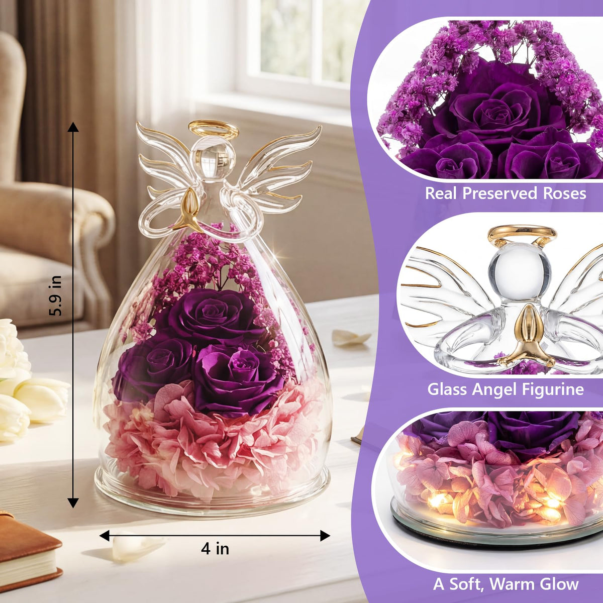FUHITIM preserved purple rose: vibrant bloom that brightens shelves for years.