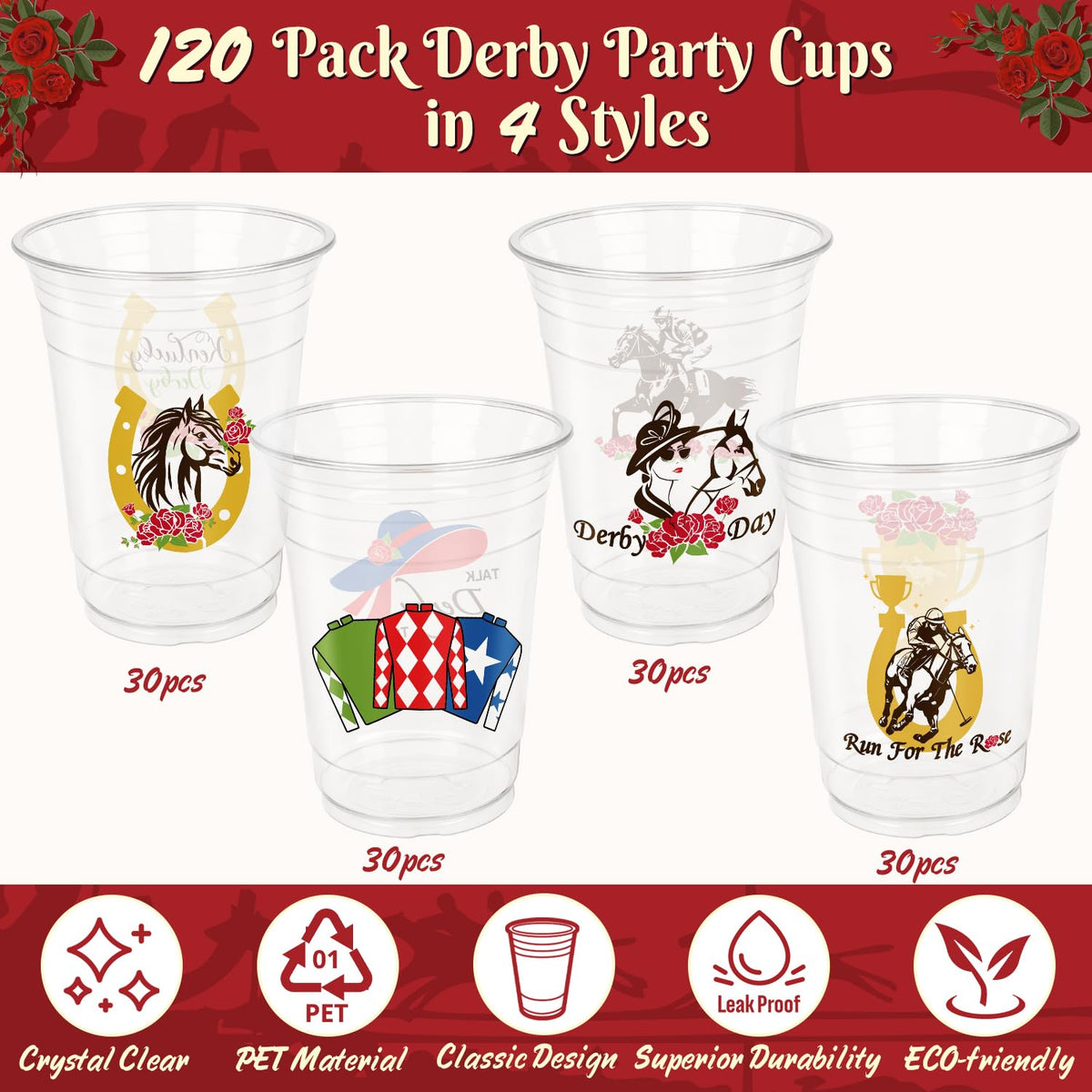 FULJOOOY Derby Cups showcase double-sided designs to enhance party décor.