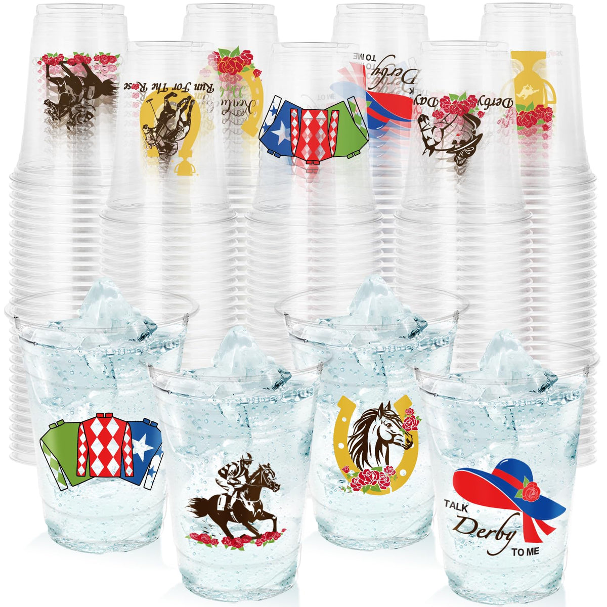 FULJOOOY Derby Cups with full print rose pattern for festive race-day gatherings.