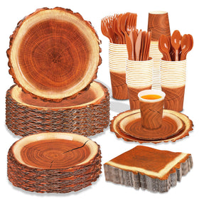 FULJOOY wood-slice plates 7inch showcase rustic charm and sturdy performance for outdoor meals.