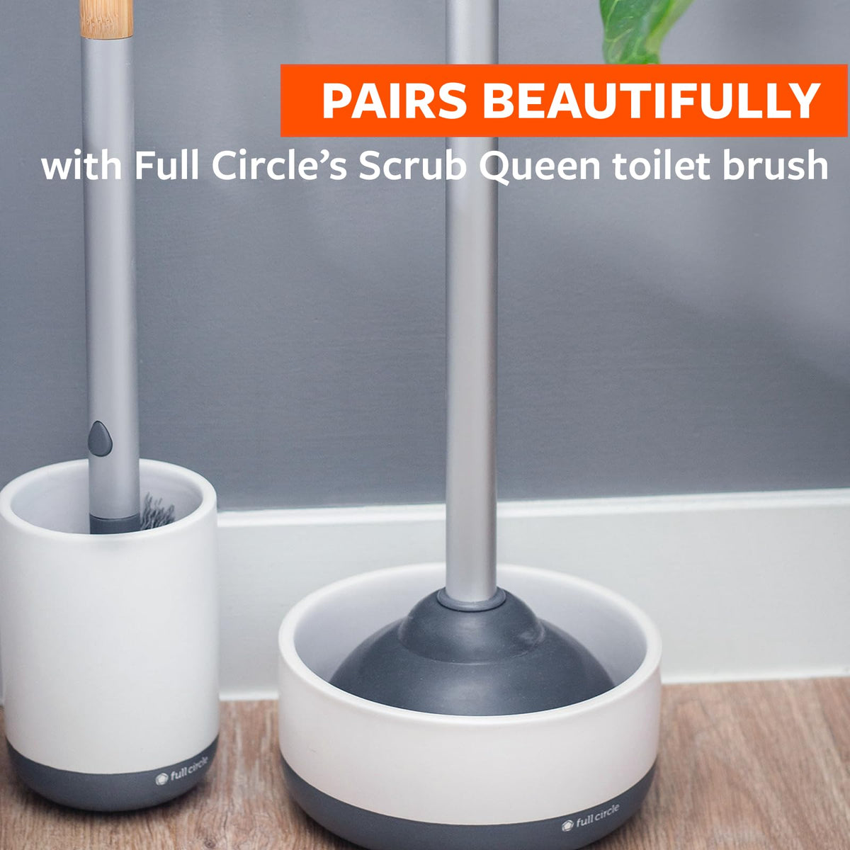 Full Circle Royal Plunge bamboo-handle adds natural grip and elegance.