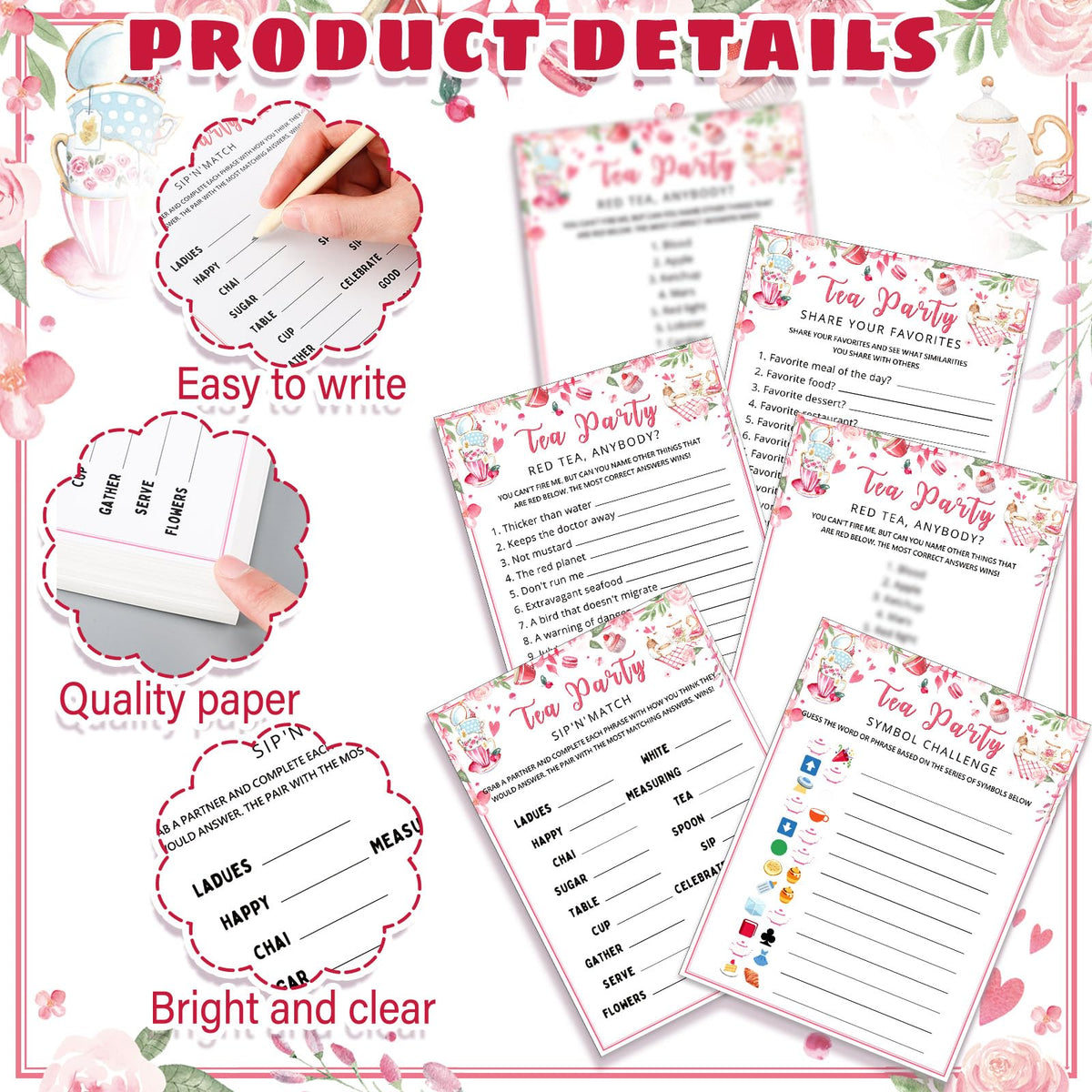 Fullhawl 5x7 tea party cards offer easy handling at parties.