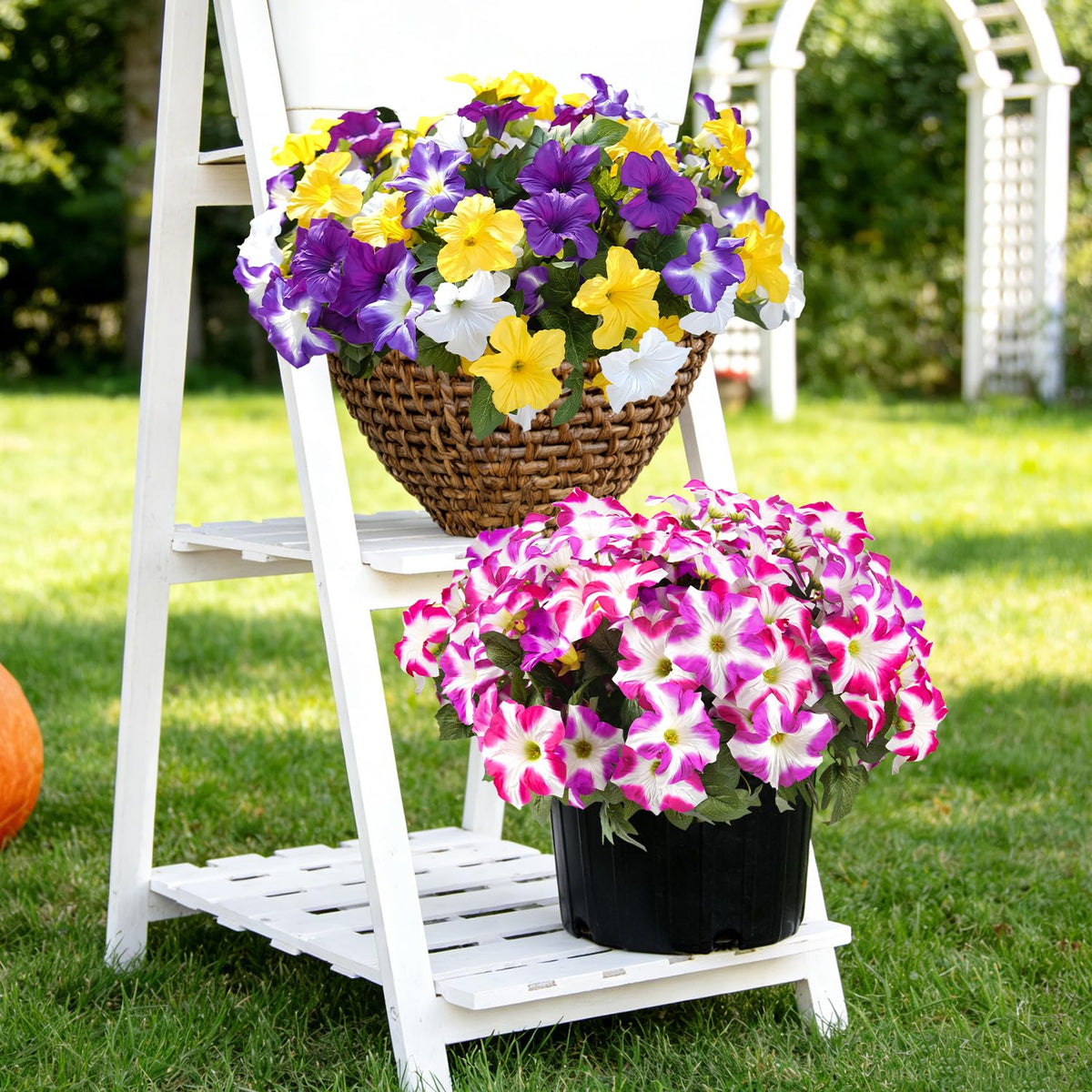 FULLMUSIC Artificial flowers in planters provide low-maintenance styling