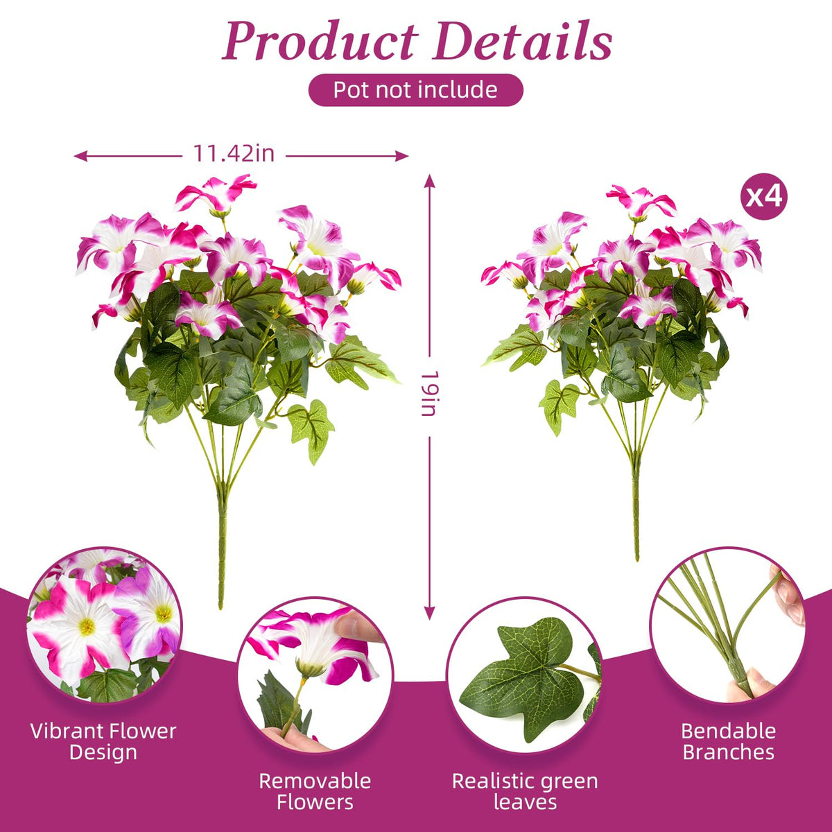 FULLMUSIC Morning glory faux plant closeup shows lifelike detail for porch decor