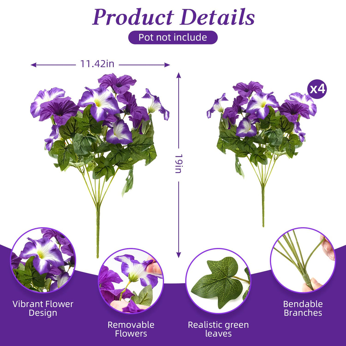 FULLMUSIC UV-resistant morning glory artificial flowers maintain color in sunlight.