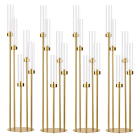 Fullvaseer 5-arm gold candelabra with varied heights for a dramatic wedding tablescape