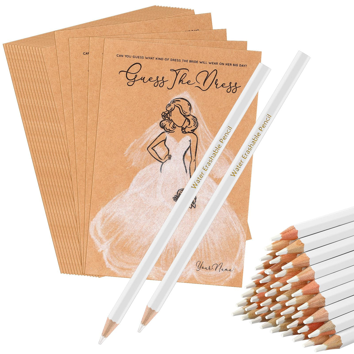 Fulmoon guess-the-dress card set for bridal showers, engaging guest activity