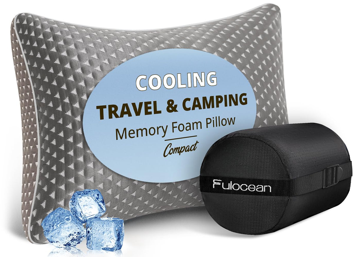 FulOcean compact travel pillow demonstrates packable design for easy airplane carry.