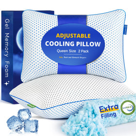 Fulocean cooling gel memory foam pillow queen 2-pack viewed from top for cool, supportive sleep.