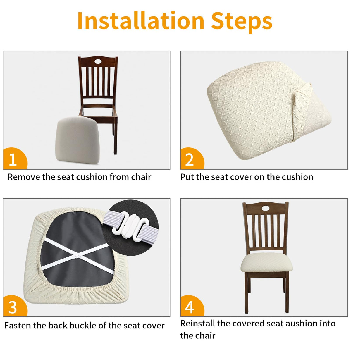 Fuloon cross-lock dining chair cover keeps cushions in place during seating.