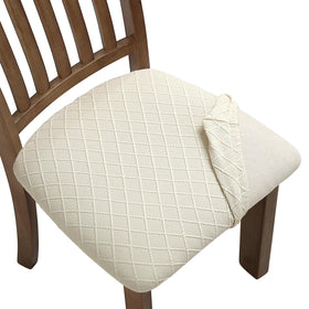 Fuloon beige stretch chair seat cover protects dining chairs with flexible fit.
