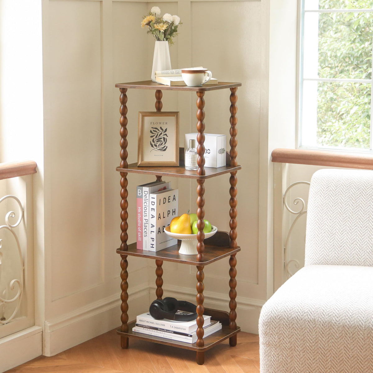 Fultyle display stand and bookshelf doubles as plant or decor shelf