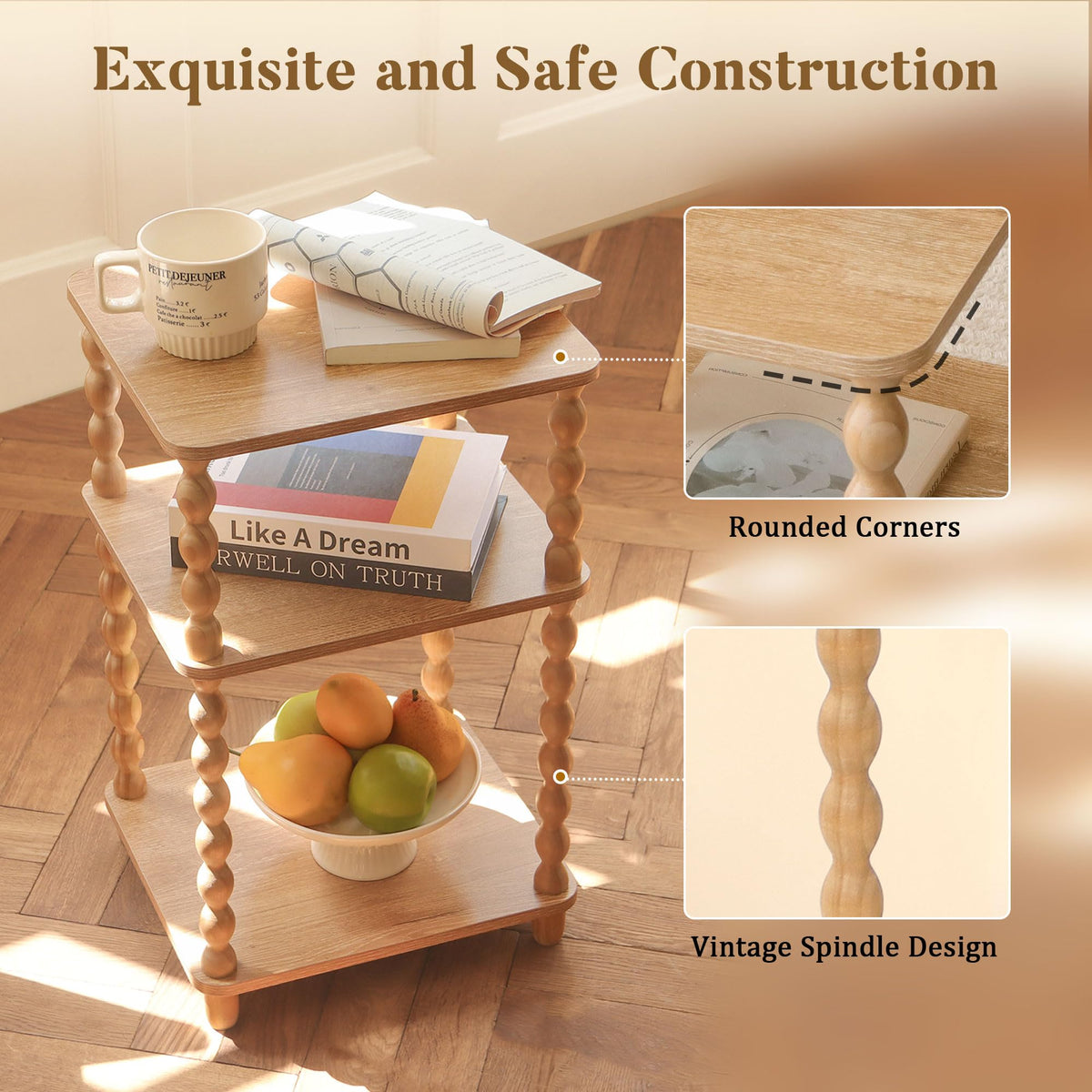 Fultyle end table beside bed keeps essentials within reach
