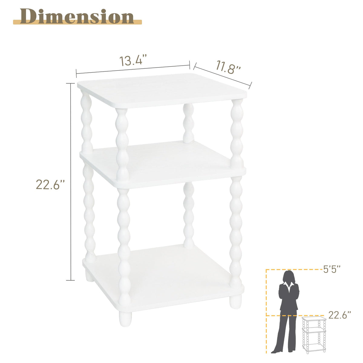 Fultyle end table bottom shelf stores bins and clutter.