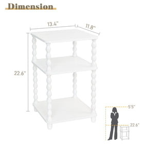 Fultyle end table bottom shelf stores bins and clutter.