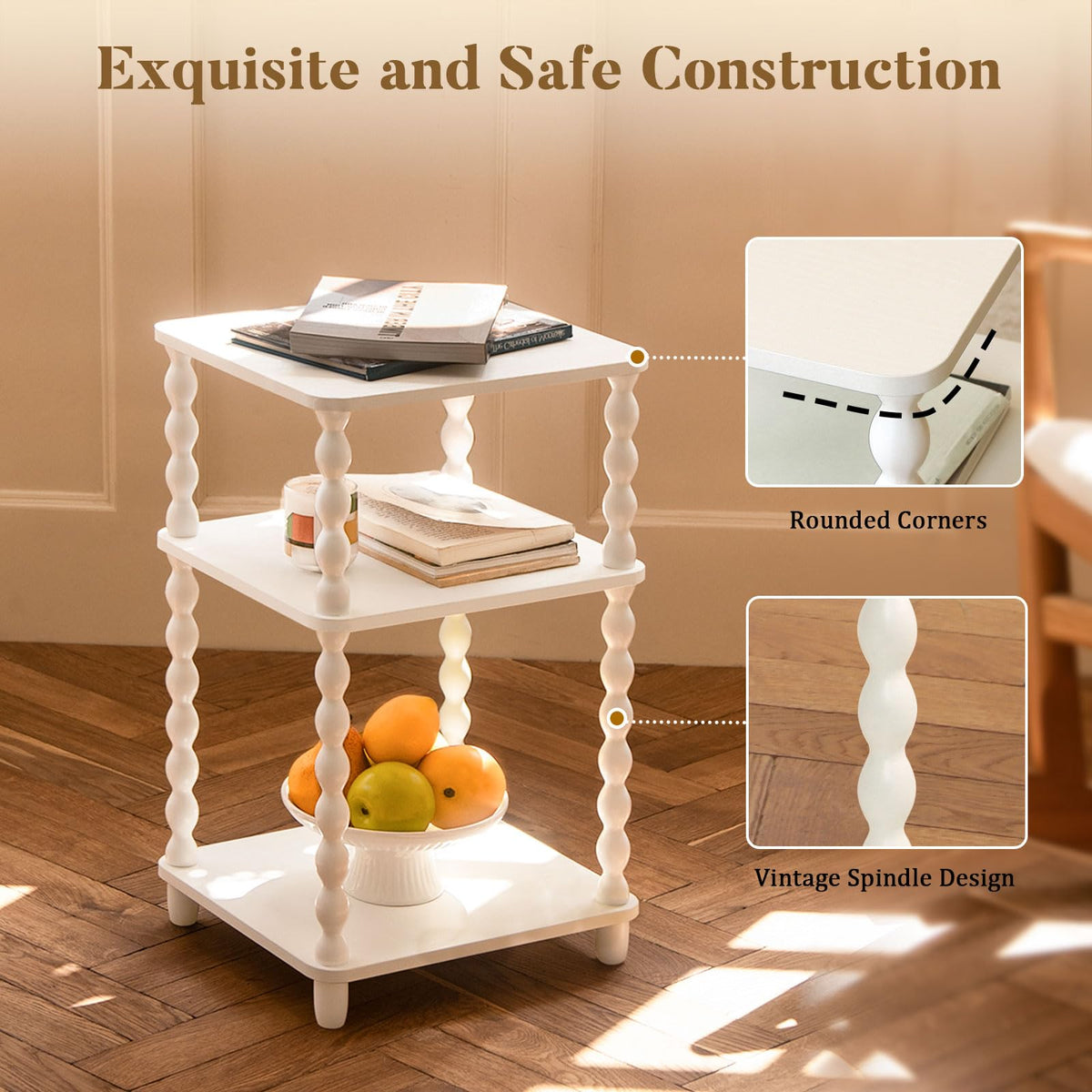 Fultyle end table compact design fits tight spaces.