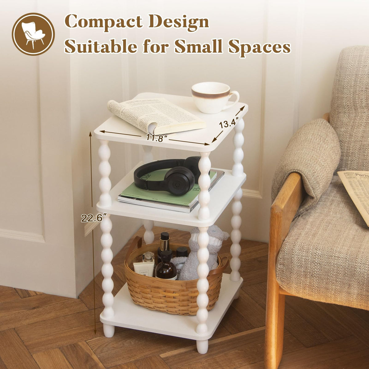 Fultyle end table white finish complements any room.