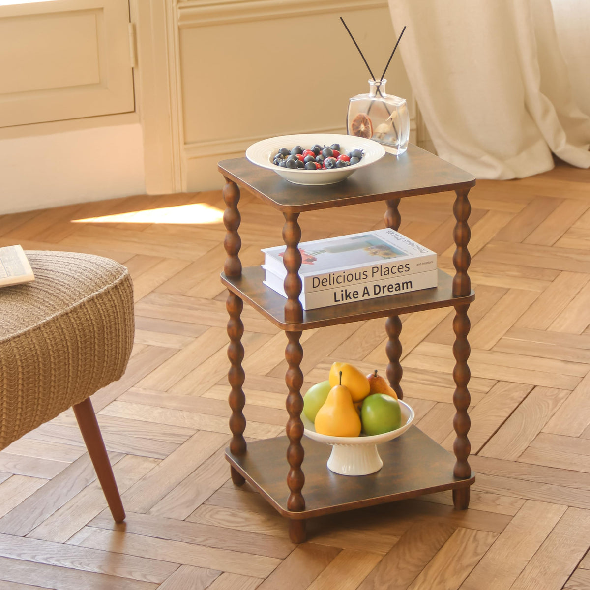 Fultyle end table with storage shelf keeps books and decor neatly organized