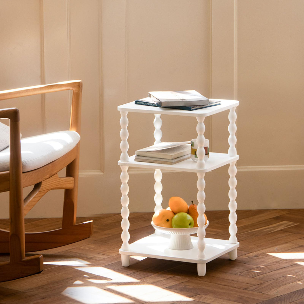 Fultyle end table sturdy construction with wood legs.