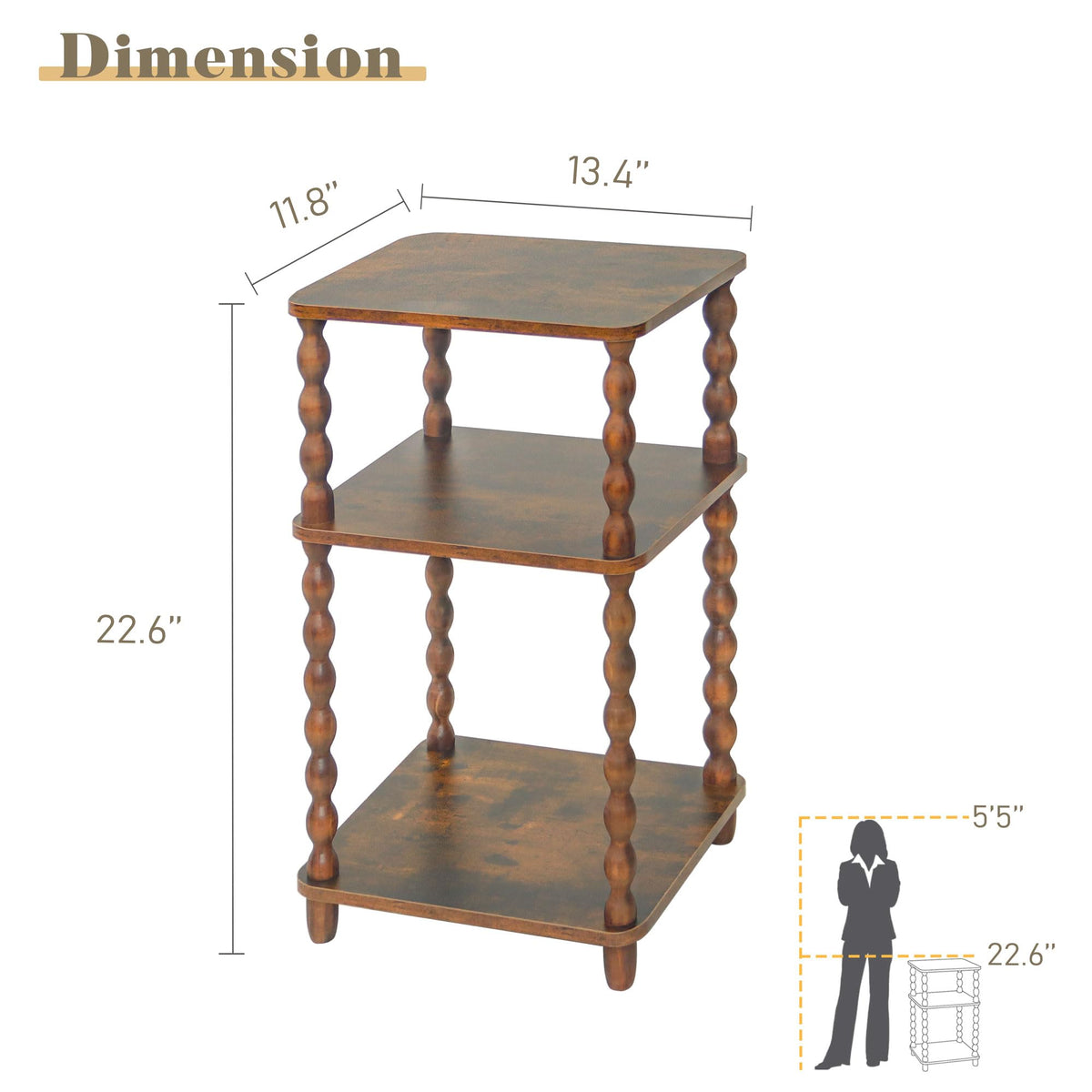 Fultyle night stand features a 3-tier design for versatile small-space storage