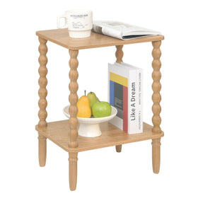 Fultyle end table with walnut top enhances living room warmth and organization.