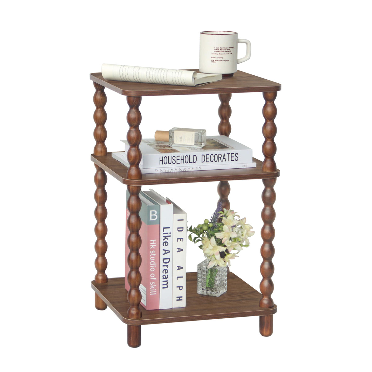 Fultyle small side table in walnut brown, front view for compact living room styling