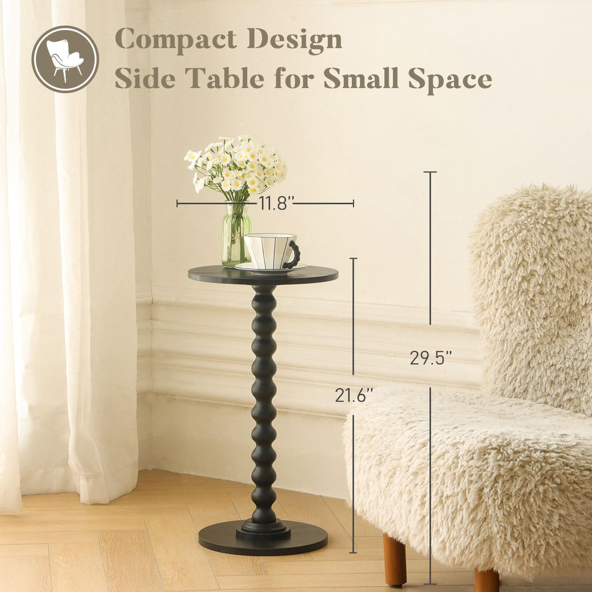 Fultyle round table highlights solid wood leg with a ball connector for elegance.
