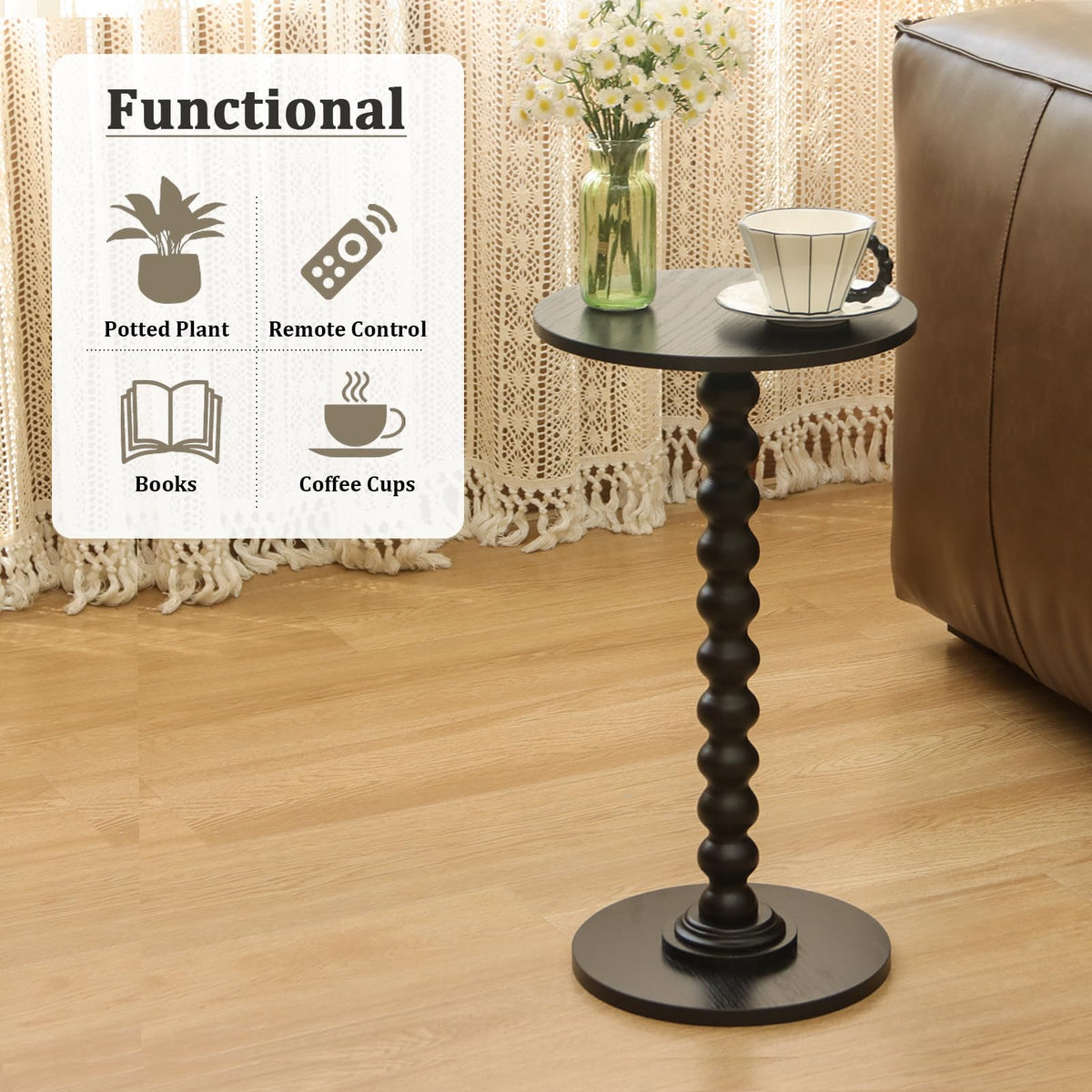 Fultyle versatile table can serve as a plant stand or bedside accent.