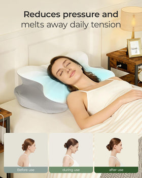 fumacos Memory foam core cradles head and neck for durable comfort.