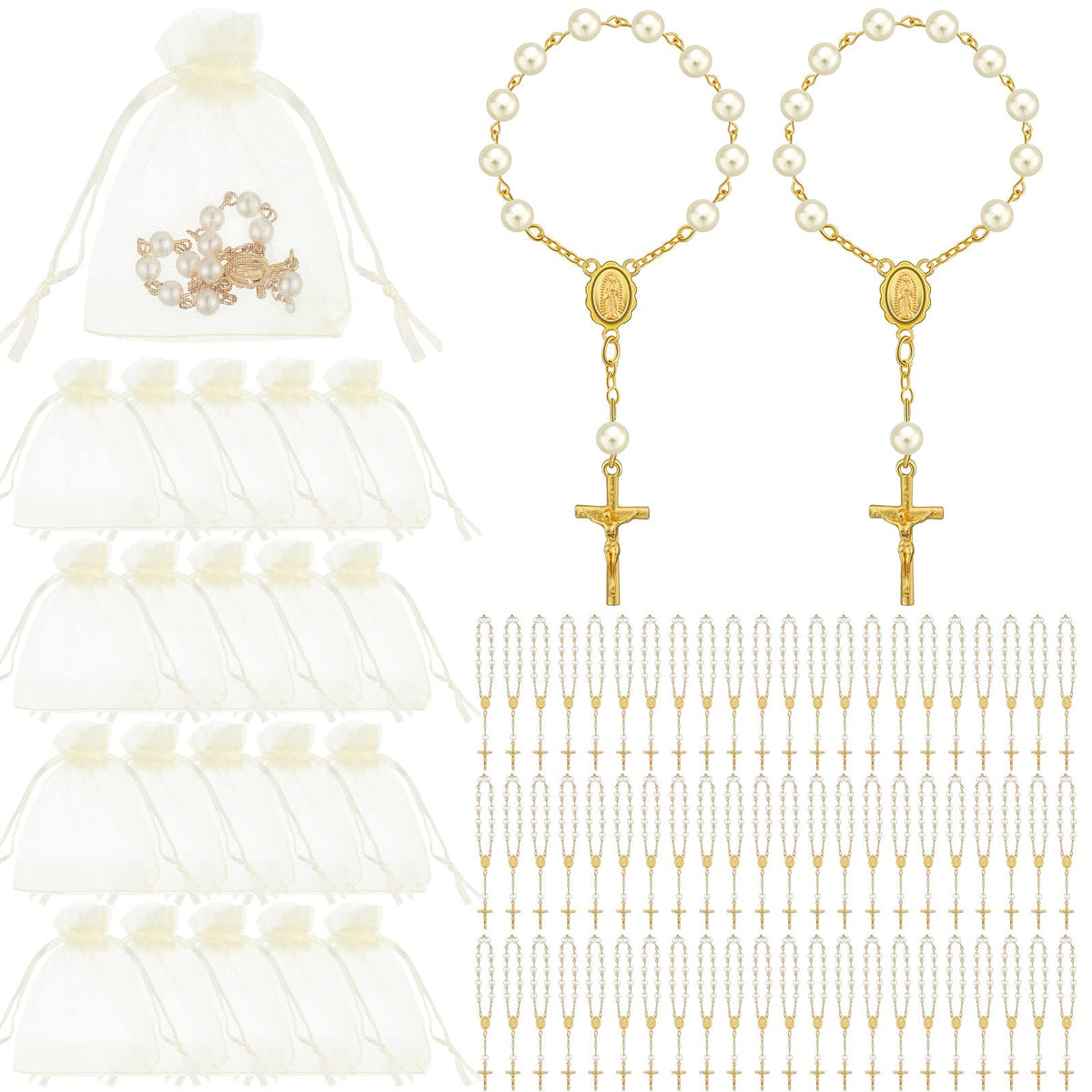 Fumete mini rosary favor with acrylic beads close-up, vibrant color options for gifts.