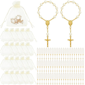 Fumete mini rosary favor with acrylic beads close-up, vibrant color options for gifts.