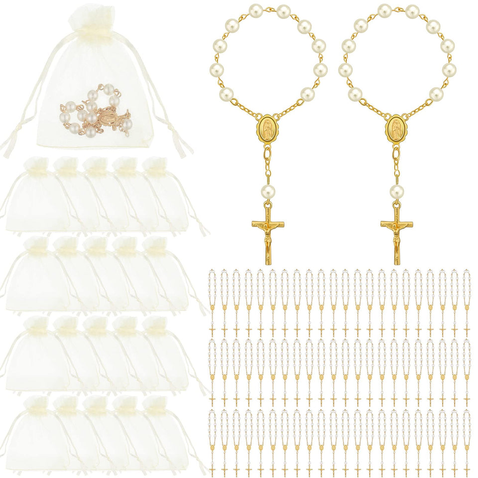 Fumete mini rosary favor with acrylic beads close-up, vibrant color options for gifts.