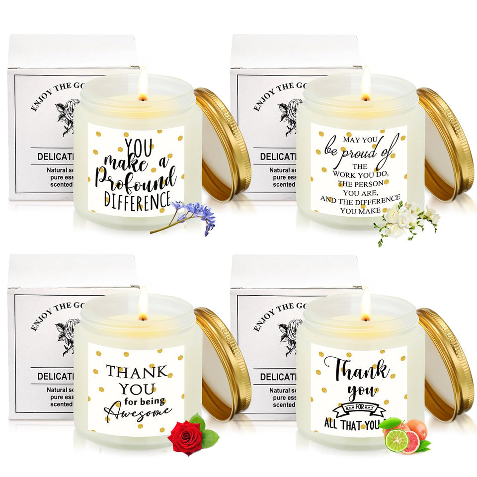 Fumete four-pack thank-you candles in gift-ready packaging for thoughtful appreciation.