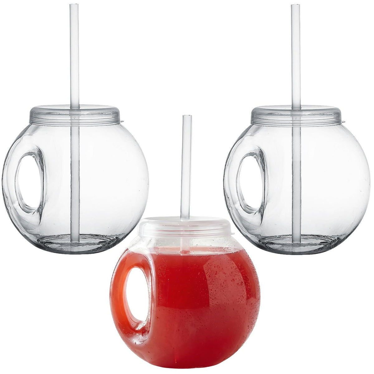 Fun Express fishbowl cup with handle and lid, ideal for poolside punch parties.