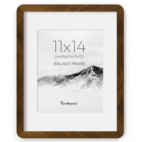 Fun Memories 11x14 walnut frame with mat highlights photos with a classic, warm touch for wall display.