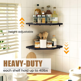 Fun Memories corner shelf wall mount set 2 imitation wood grain finish adds natural warmth.