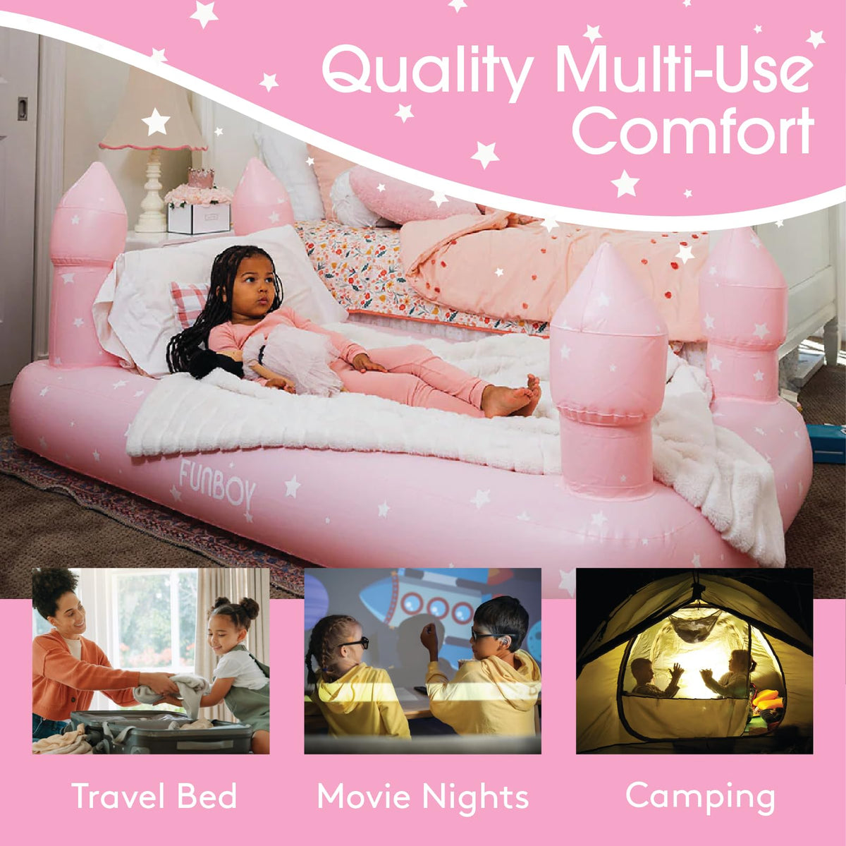 FUNBOY Pink Castle Twin with flocked surface for cozy kids' nights
