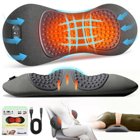 FunBy 3-in-1 lumbar pillow with back massage and heat on a chair.
