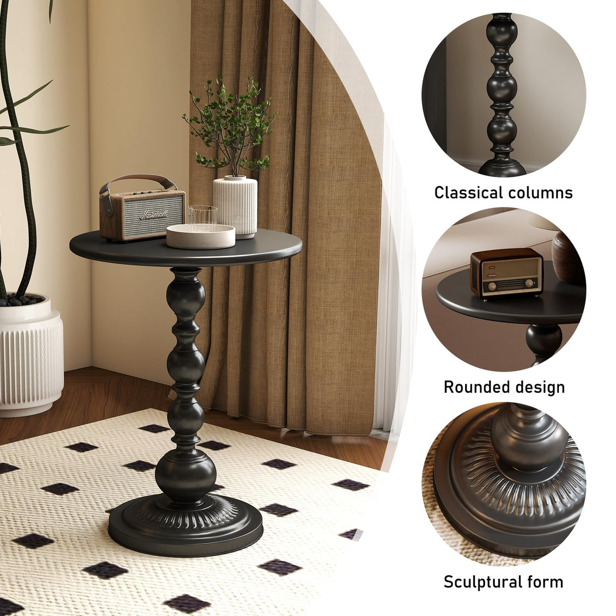 Retro column design complements interiors with soft rounded edges
