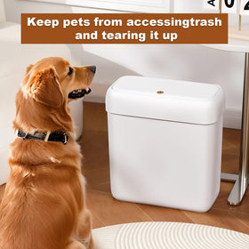 Slim 2.7 gal Funest trash can fits narrow spaces beside a vanity.