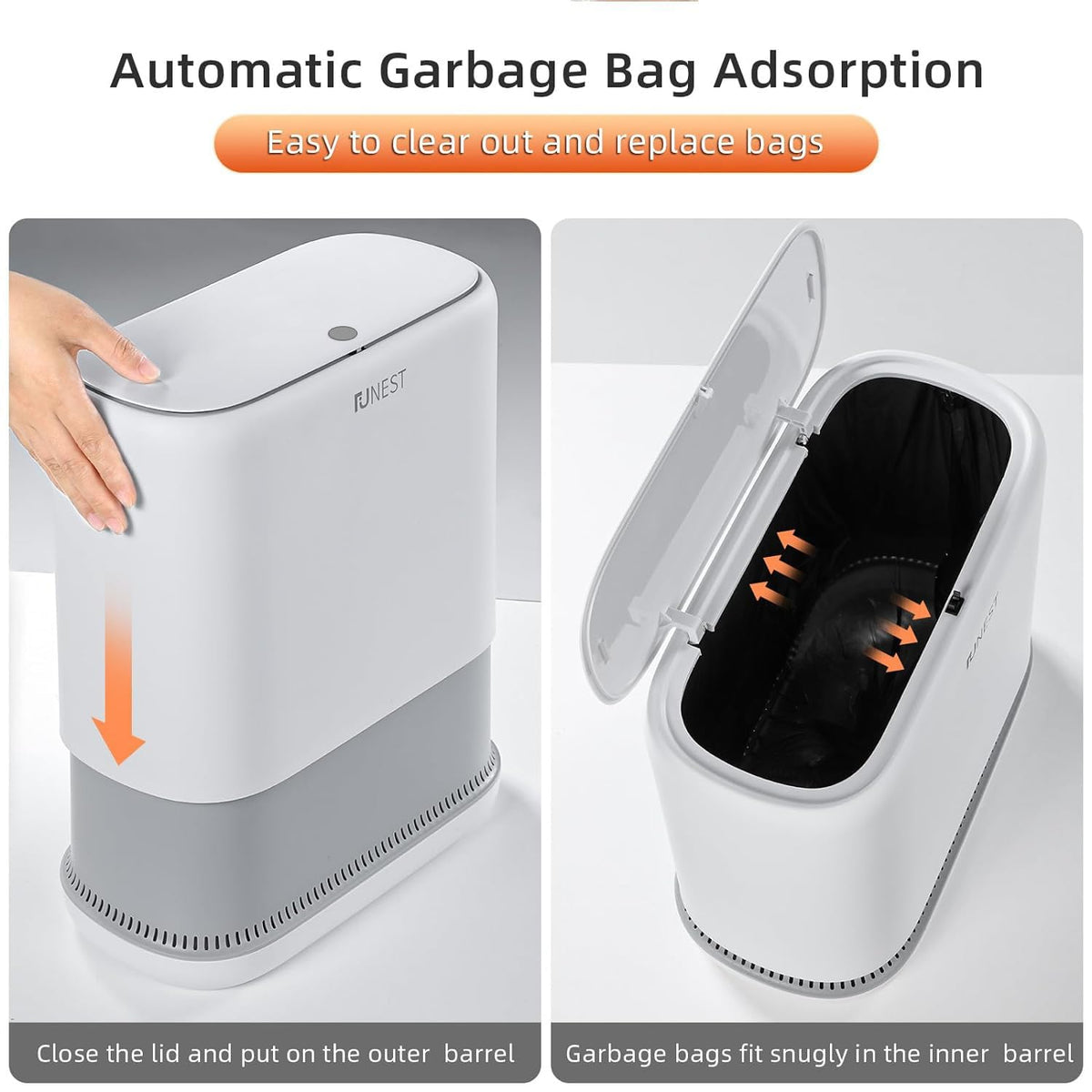 Funest adsorption bagging system aiding easy bag placement
