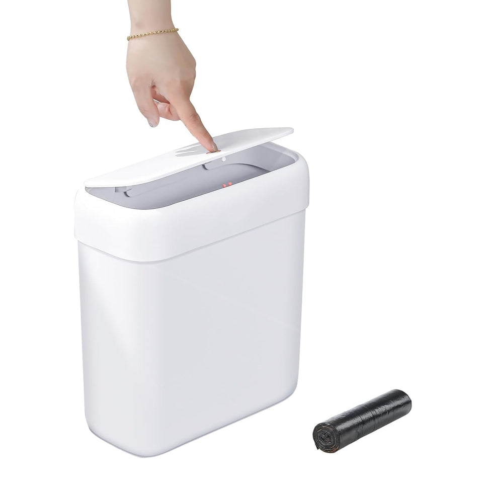Funest bathroom trash can with press-top lid keeps 10L of waste tidy and accessible.