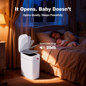Funest trash can features one-pull auto packing for quick, clean bag removal.