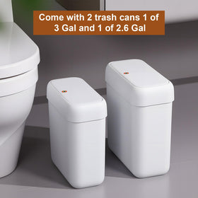 Two-pack Funest white trash cans with easy-clean surface.