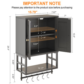 FUNHUKSON Farmhouse cabinet with adjustable shelves for tall items.