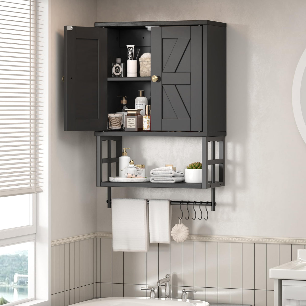 FUNHUKSON Farmhouse cabinet rustic finish adds vintage charm.