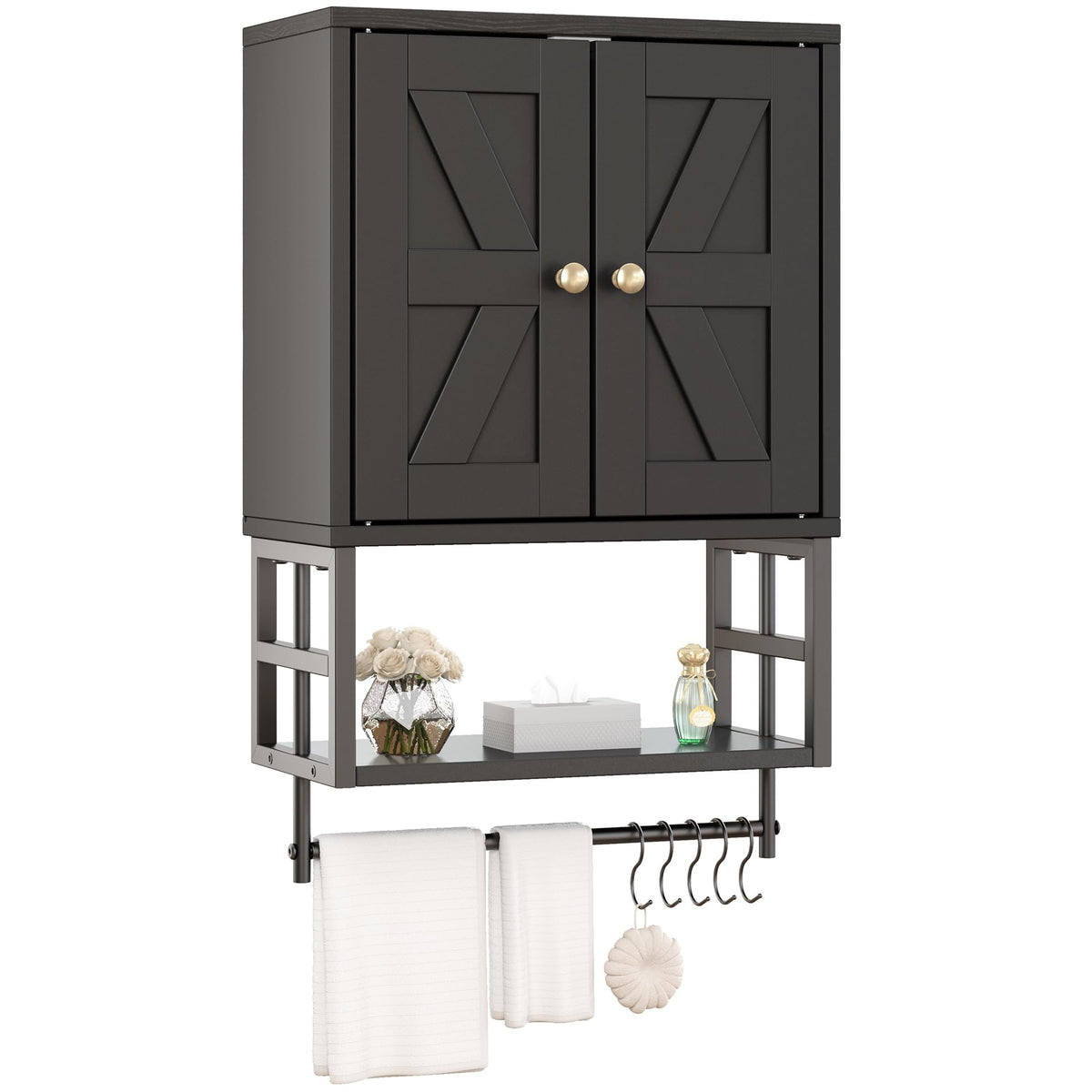FUNHUKSON Farmhouse cabinet wall mounted for space saving bathroom storage.