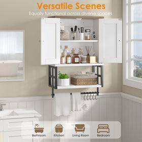 Five hooks provide versatile storage for towels and bath accessories.