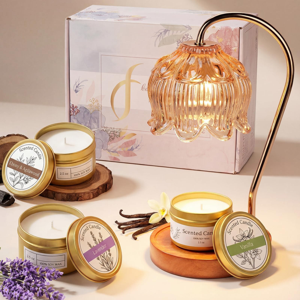 Funistree candle warmer lamp with three jar candles for safe flameless fragrance.